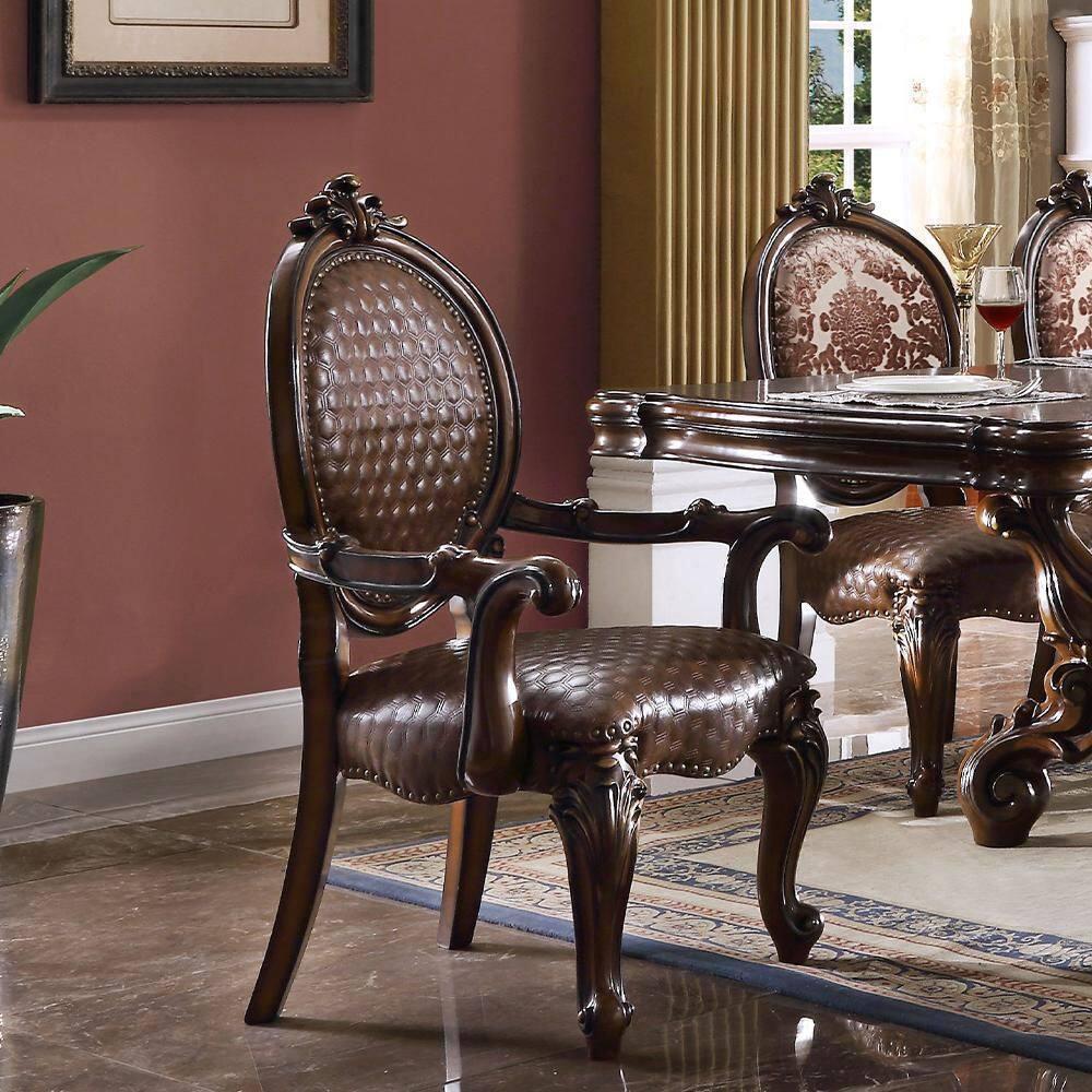 Acme Furniture Versailles 26" Dining Chairs Cherry Finish: Leather Upholstery, Nailhead Trim, No Assembly Required
