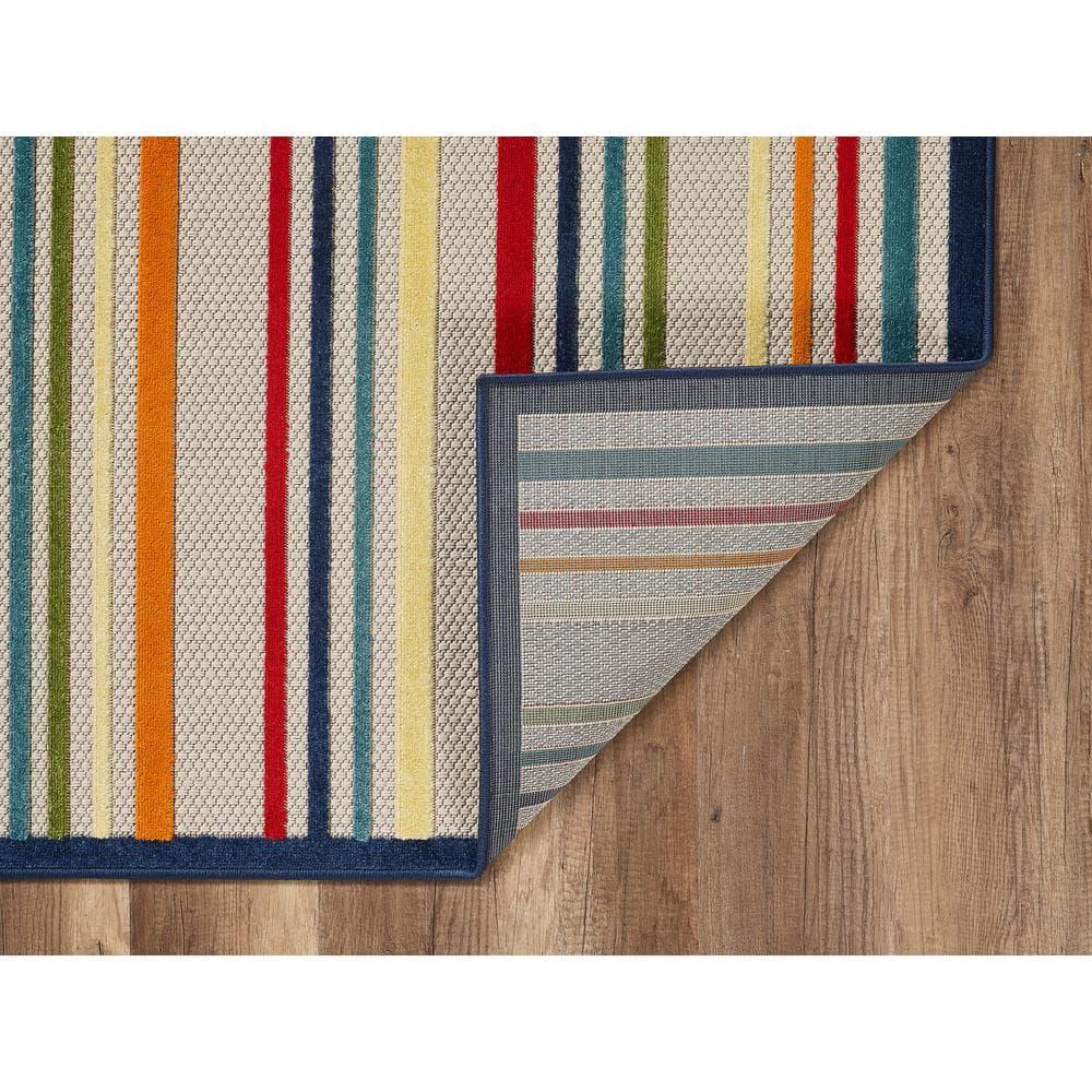 Calla Ivory/Multi Stripes 3 ft. x 5 ft. Striped Indoor/Outdoor Accent Rug