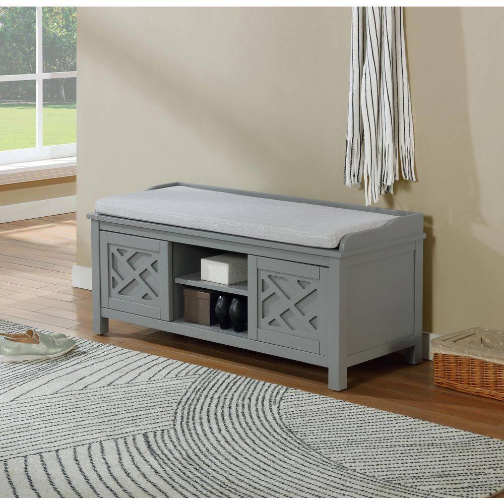 Alaterre Furniture Coventry 45 in. Pine Wood Storage Bench with Cushion, Entryway Organization & Decoration, 3 Adjustable/Removable Cubbies, Gray