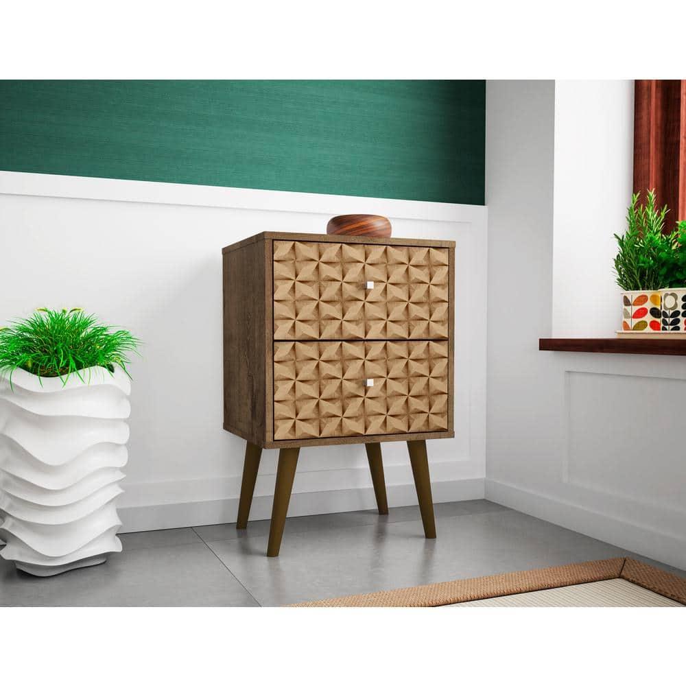 Liberty 2.0 Mid Century Modern Nightstand with 3D Brown Prints Rustic Brown - Manhattan Comfort