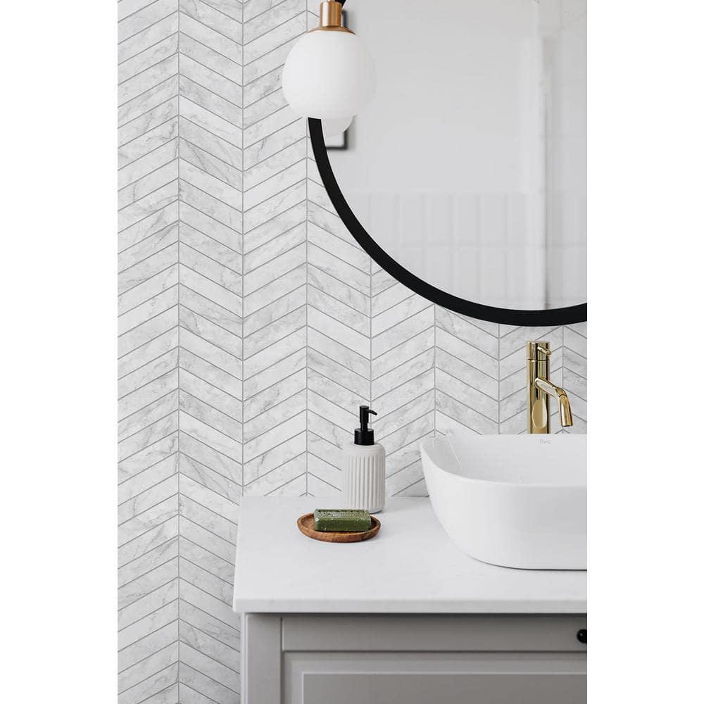 Lillian August Luxe Haven Marbled Chevron 9' L x 20.5" W Peel and Stick Wallpaper Roll
