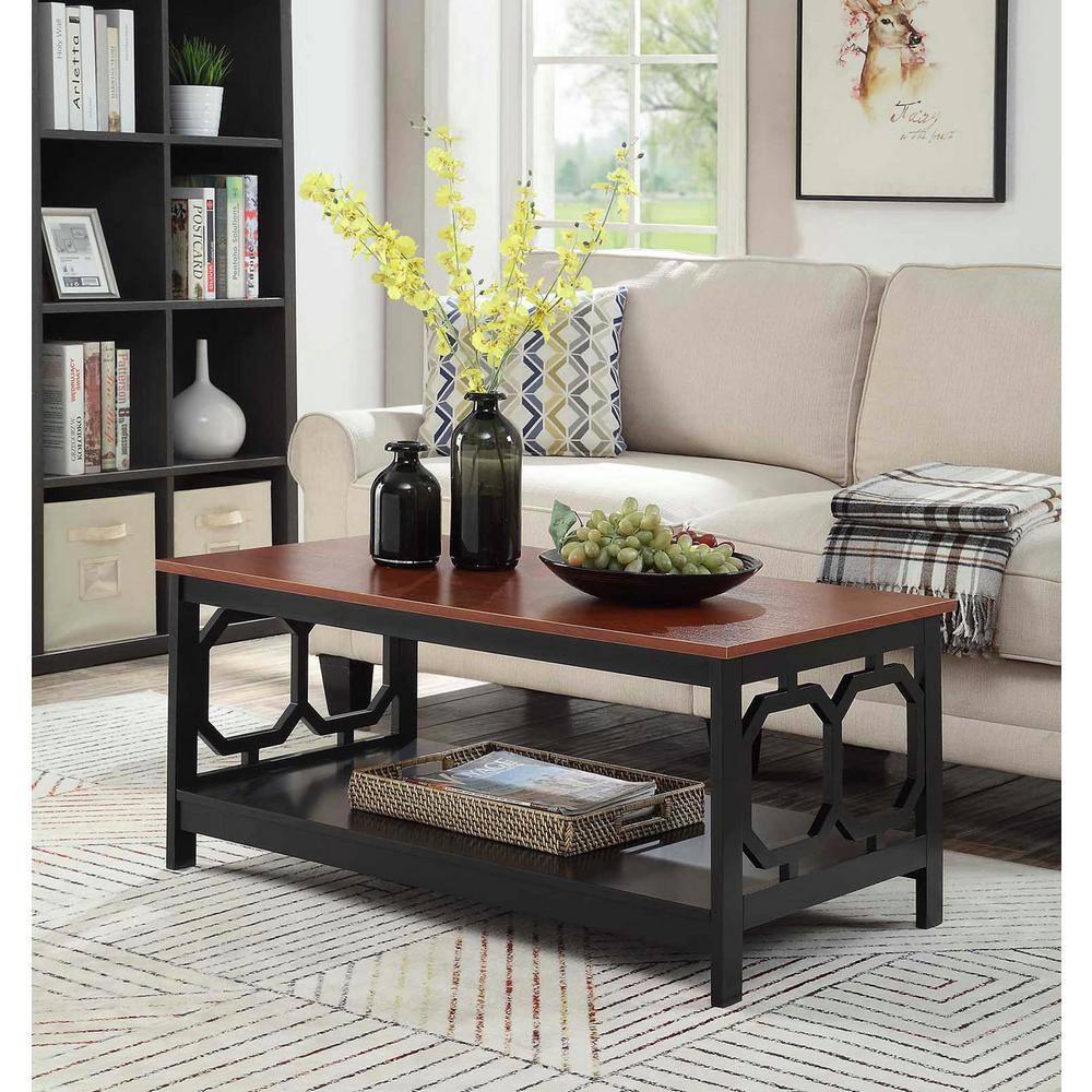Convenience Concepts Omega Coffee Table with Shelf, Cherry/Black