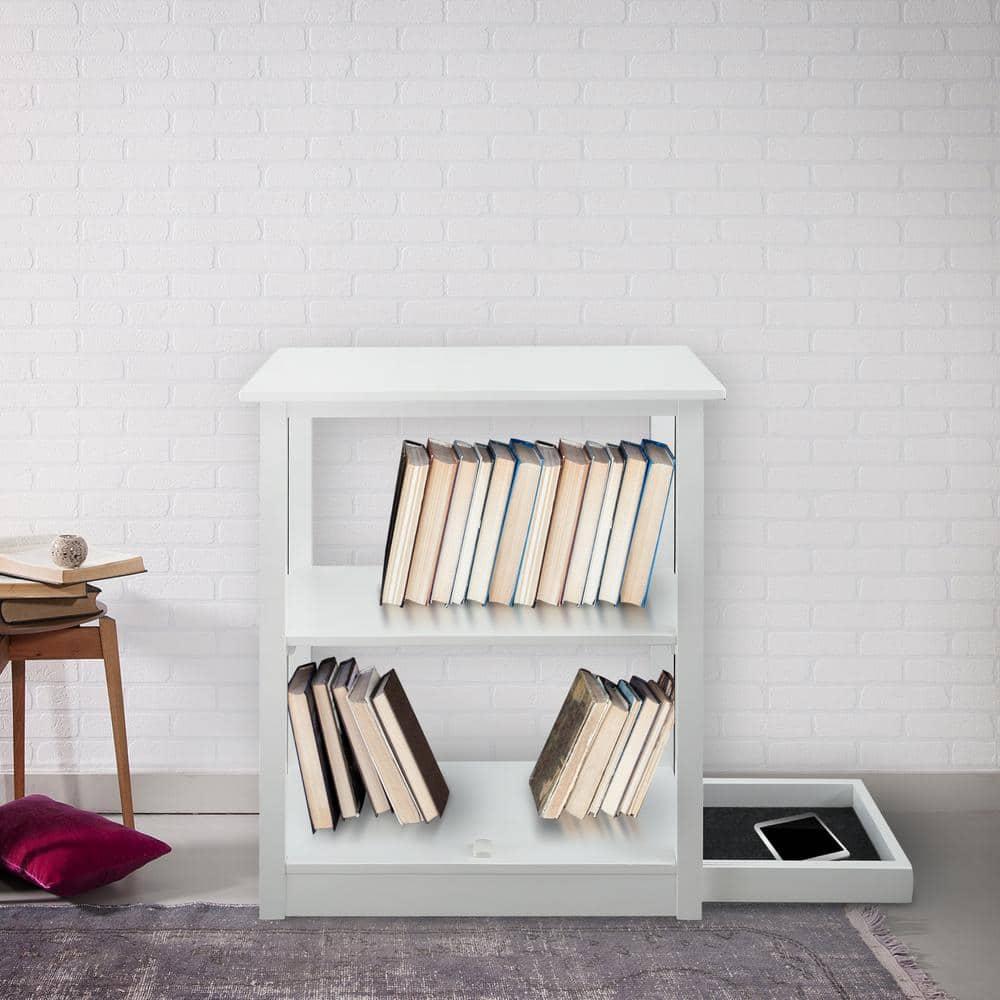 Casual Home Adams 3-Shelf Bookcase with Concealed Sliding Track, Concealment Furniture-Color:White