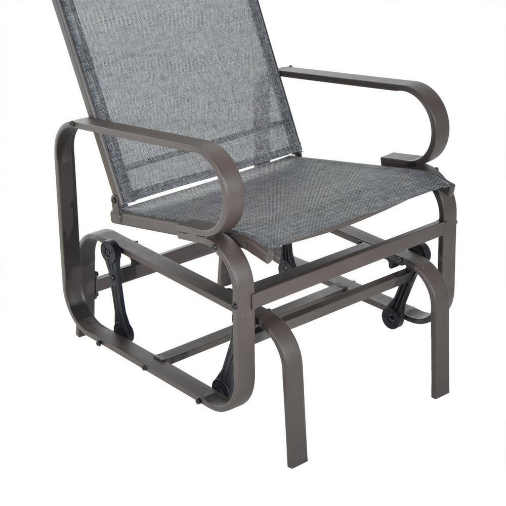 Gray Steel Outdoor Patio Glider Chair with Brown Frame