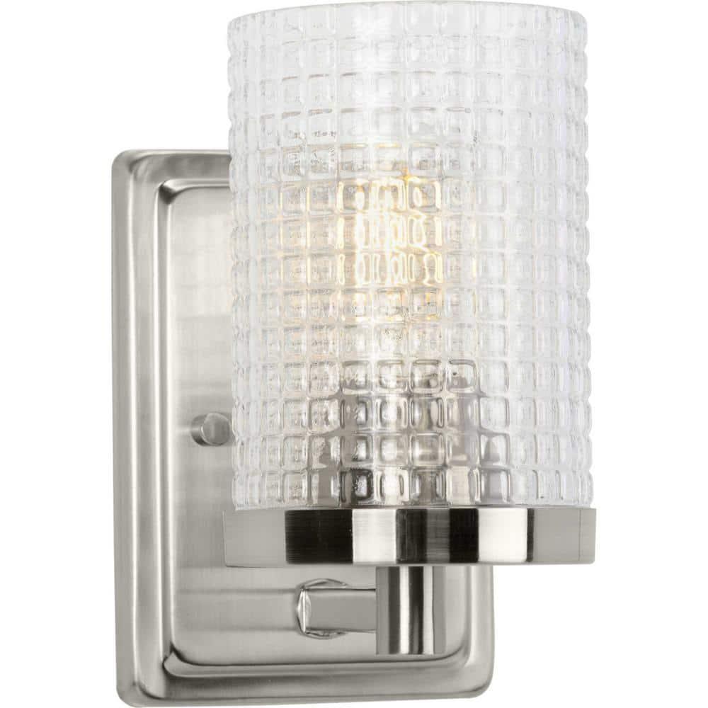 Fawcett Collection One-Light Brushed Nickel Clear Patterned Glass Transitional Bath Vanity Light