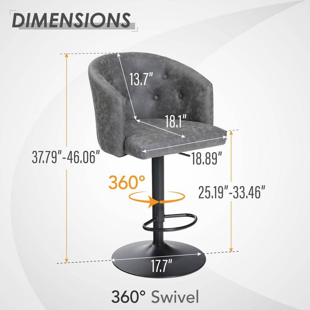 Depot Esh Swivel Bar Stool Adjustable Counter Height Barstool with Backrest Gray