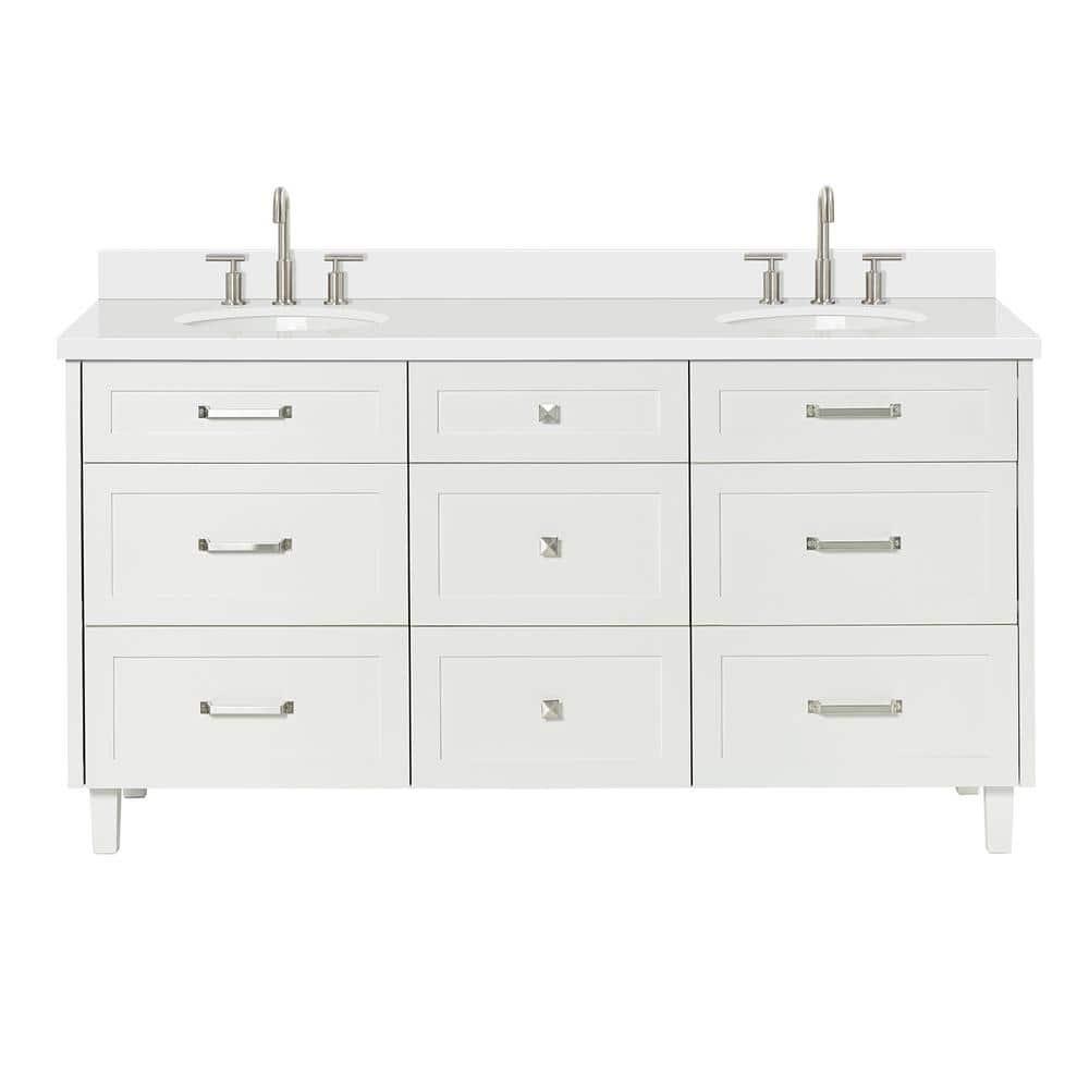 Ariel Monrow 67 Inch Double Oval Sink Bathroom Vanity With Pure White Quartz Countertop