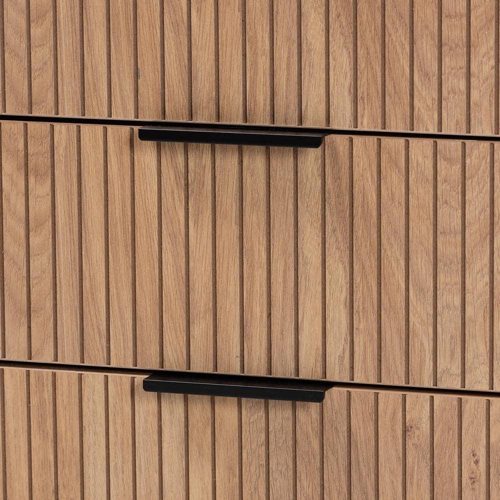 Baxton Studio Karima Mid-Century Modern Two-Tone White and Natural Brown Finished Wood and Black Metal 5-Drawer Storage Cabinet