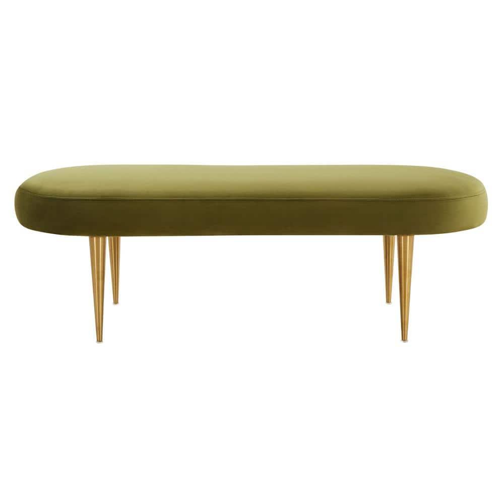 SAFAVIEH Couture Corinne Oval Solid Velvet Contemporary Bench, Olive Green
