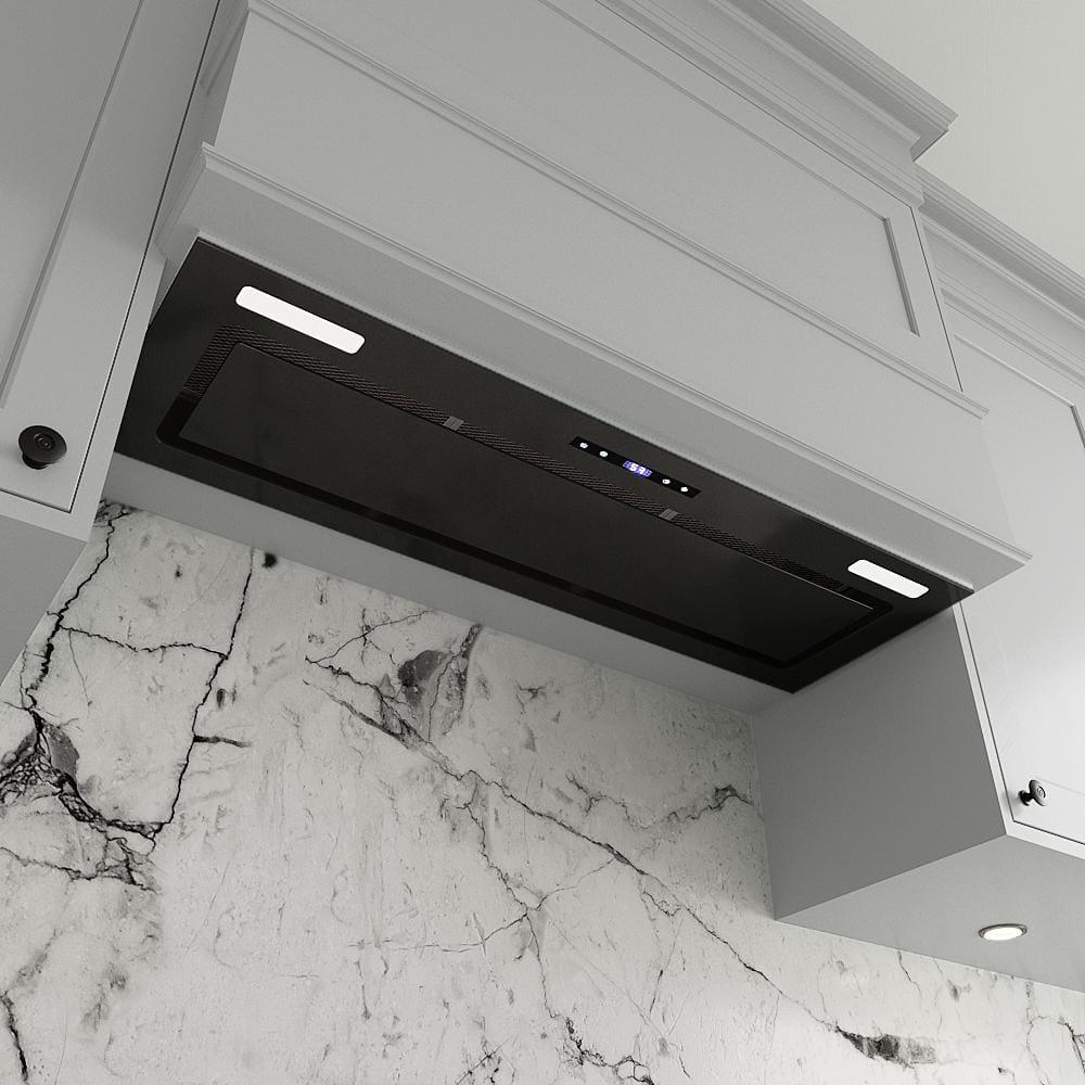 Streamline 36 In. T-11503-1-DL Isernia Ductless Insert 350 CFM Range Hood In Glossy Black With Mesh Filters, Touchpad Control, LED Lights