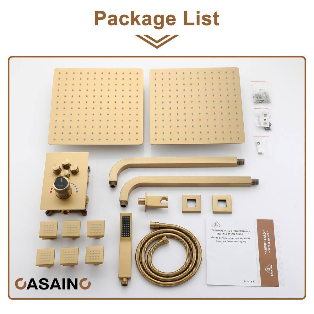 CASAINC Single Handle 1-Spray Thermostatic 4-function Shower System Dual Showerhead