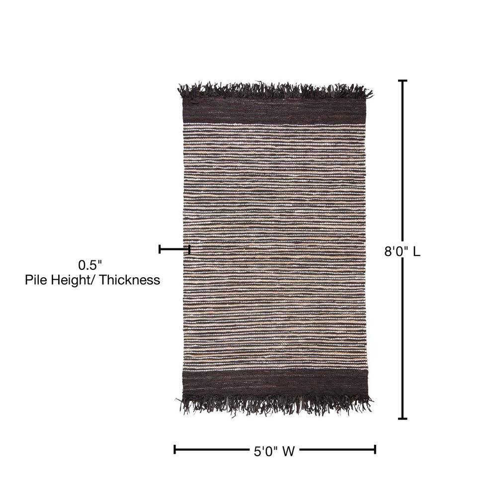Vintage Leather VTL373 Hand Woven Area Rug - Dark Brown/Multi - 5'x8' - Safavieh.