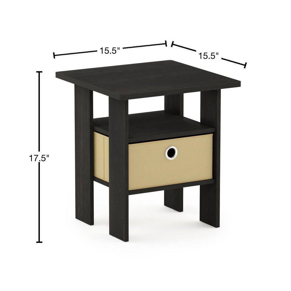 Furinno Andrey Engineered Wood End Table with Bin Drawer in Espresso/Brown