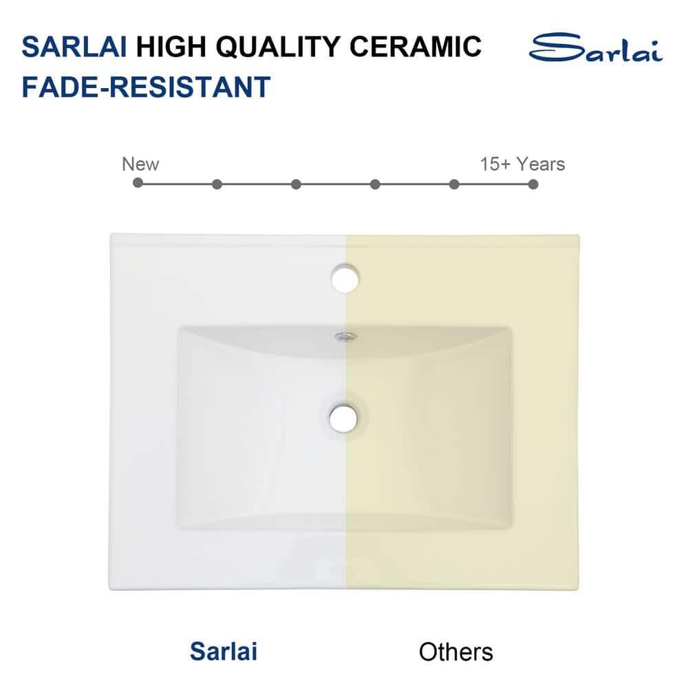 Sarlai 24 Inch Bathroom Vanity Sink Tops - White Drop In Bathroom Sink Ceramic Topmount Rectangular Vanity Top with Overflow
