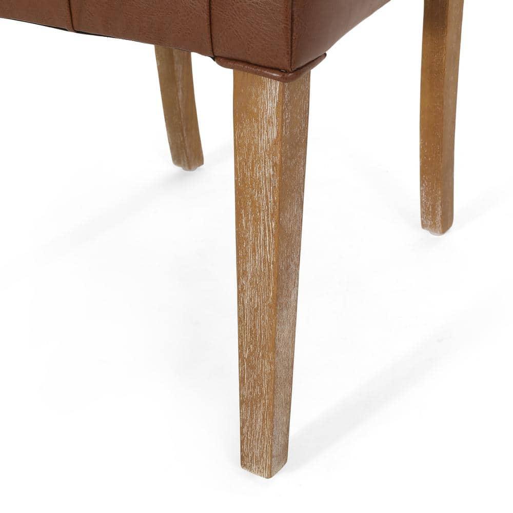 Noble House Uintah Contemporary Faux Leather Dining Chairs, Set of 2, Cognac Brown