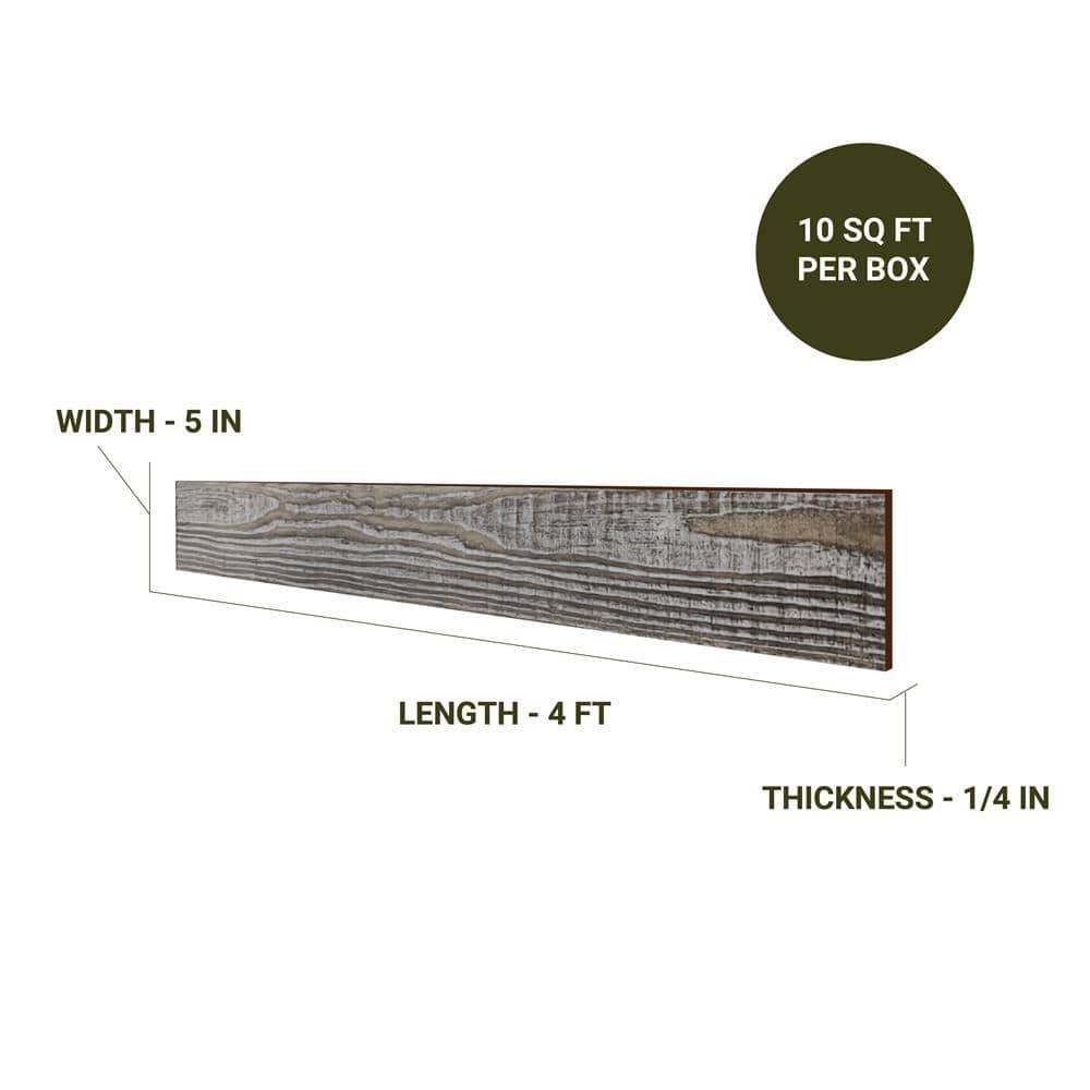 Thermo-Treated 1/4 in. x 5 in. x 4 ft. Barn Wood Wall Planks (10 sq. ft. 6-Pack)