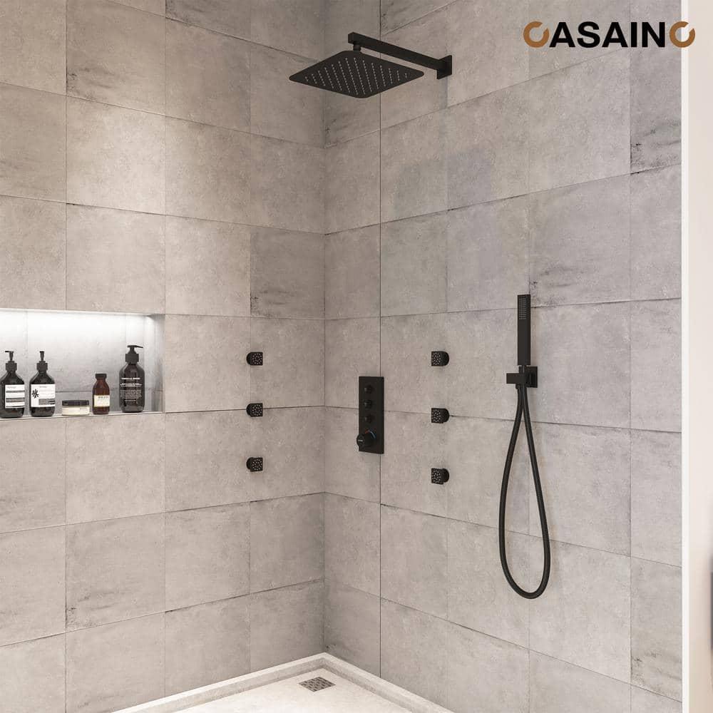 3 Functions 12 Inch Wall Mount Thermostatic Shower System with 6 Body Jets