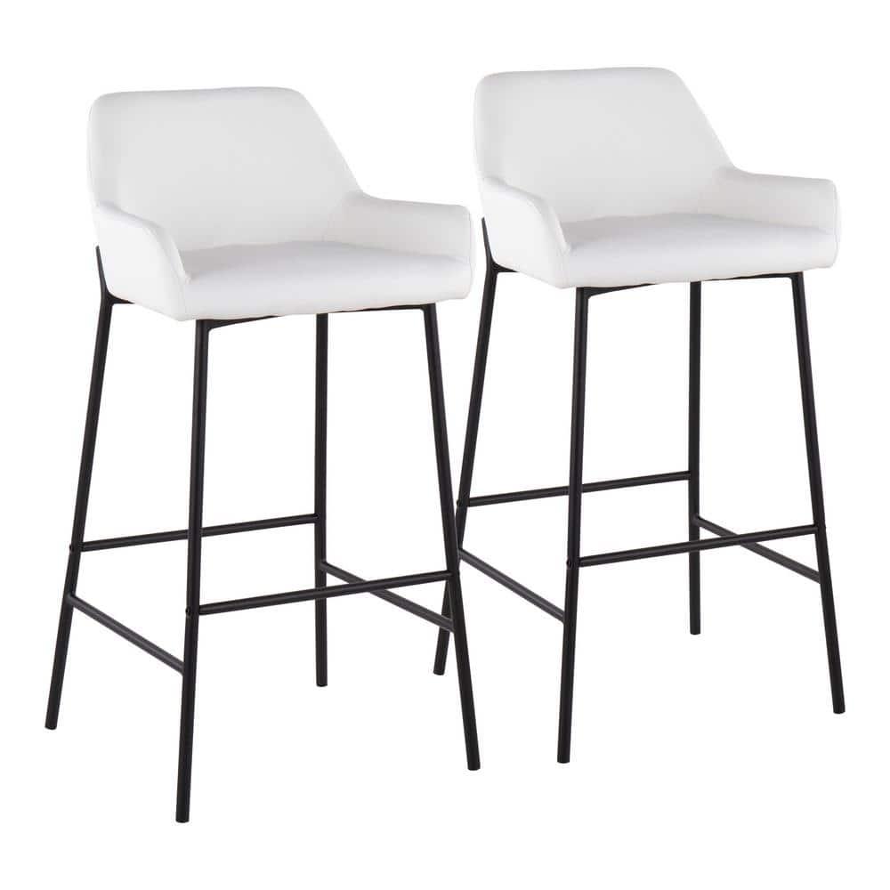 Set of 2 Daniella Metal Faux Leather Barstools Black/White - LumiSource: Upholstered, Fixed Height, Foam Filled