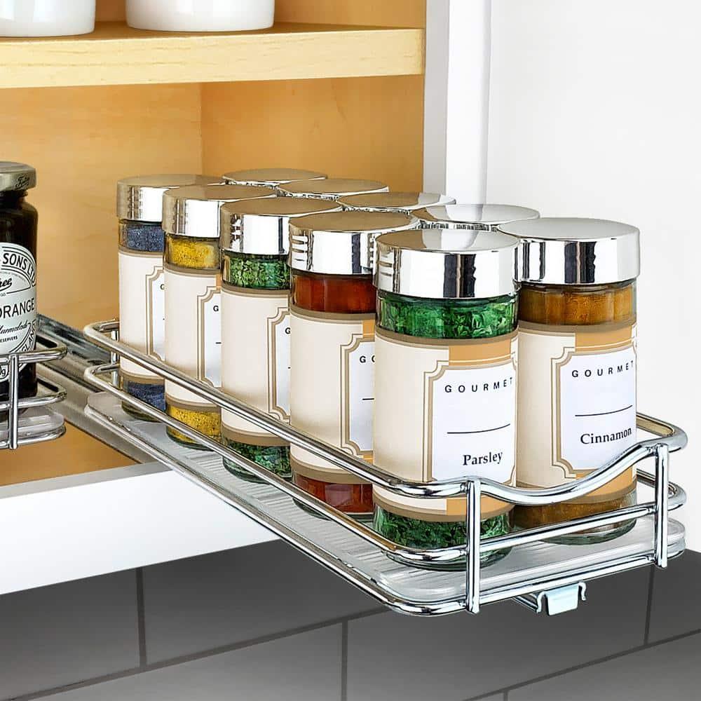 Lynk Professional Slide Out Spice Rack Upper Cabinet Organizer- 4" Wide: Chrome-Plated Kitchen Storage, Pull Out System