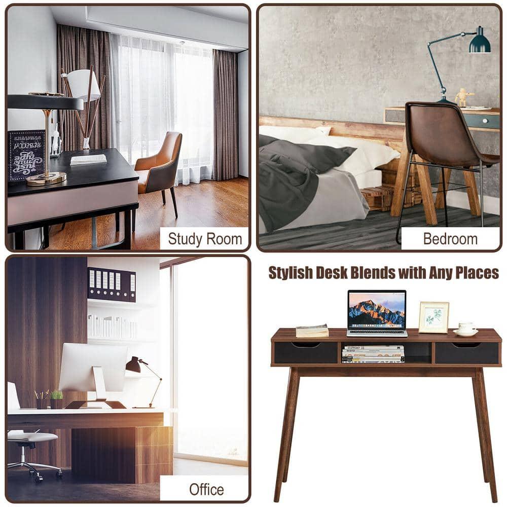 Costway Computer Desk Writing Table w/ Drawers Laptop PC Workstation Home Walnut