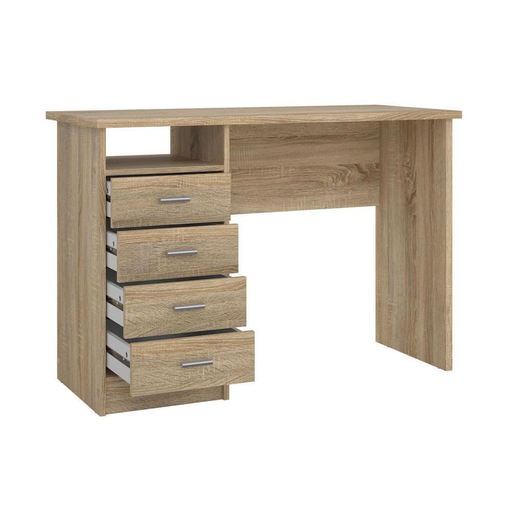 Tvilum Warner 4 Drawer Office Desk with 1 Shelf for Adults, Oak