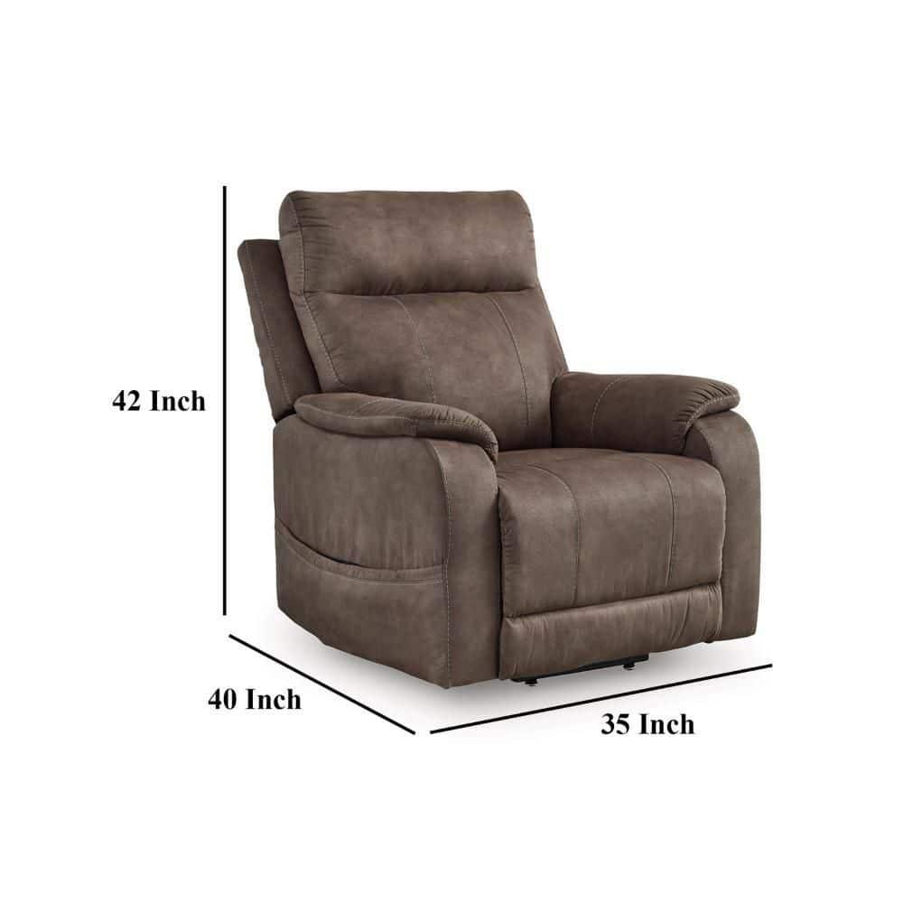 Benjara Mead Power Recliner Chair, Heat, Massage, 35 Inch Faux Leather