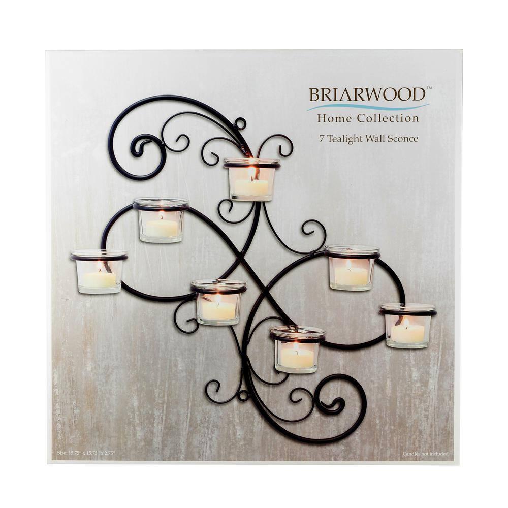 Modern Decorative Ivy Tea Light Candle Holder - Stonebriar Collection: Elegant Wall Sconce, 7 Glass Hurricanes