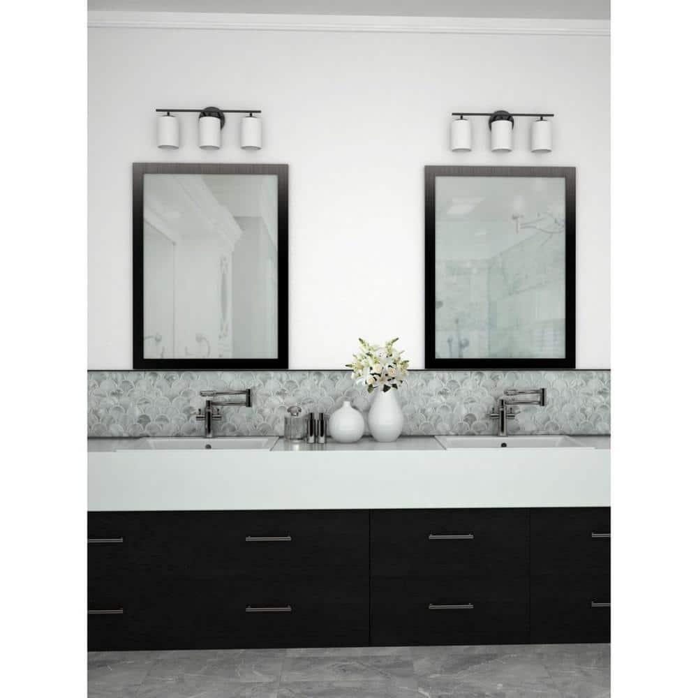 Progress Lighting Replay Collection 3-Light Bath Vanity in Textured Black, Porcelain Material, Up/Down Mounting, Shade Included