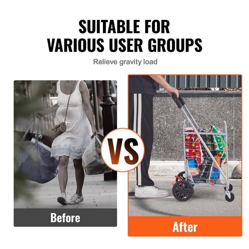 BENTISM Folding Shopping Cart Utility Grocery Basket Cart Shopping Wheels 66 lbs