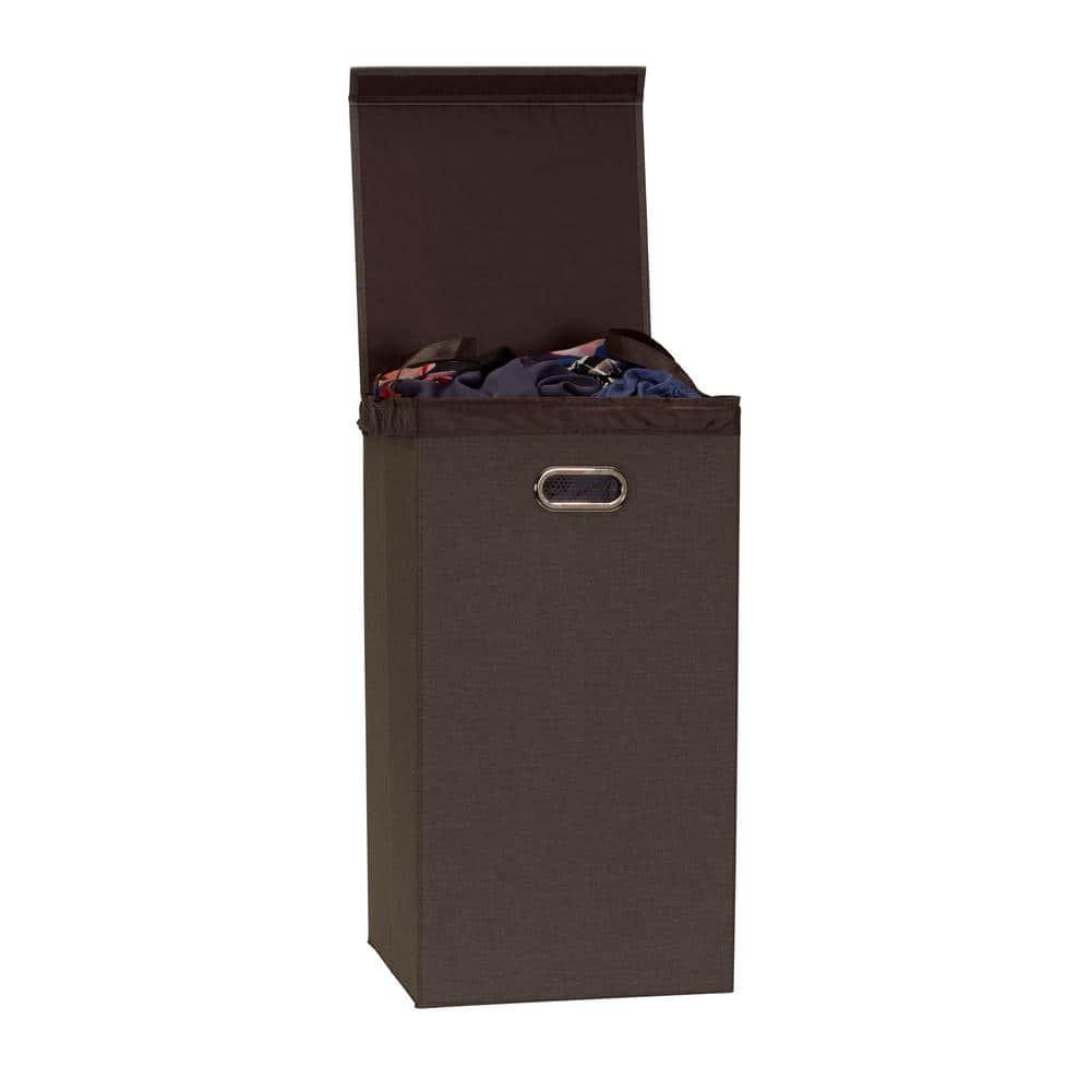 Household Essentials Collapsible Laundry Hamper Gray/Brown: Slim Clothes Hamper with Lid, Removable Liner, Magnetic Closure