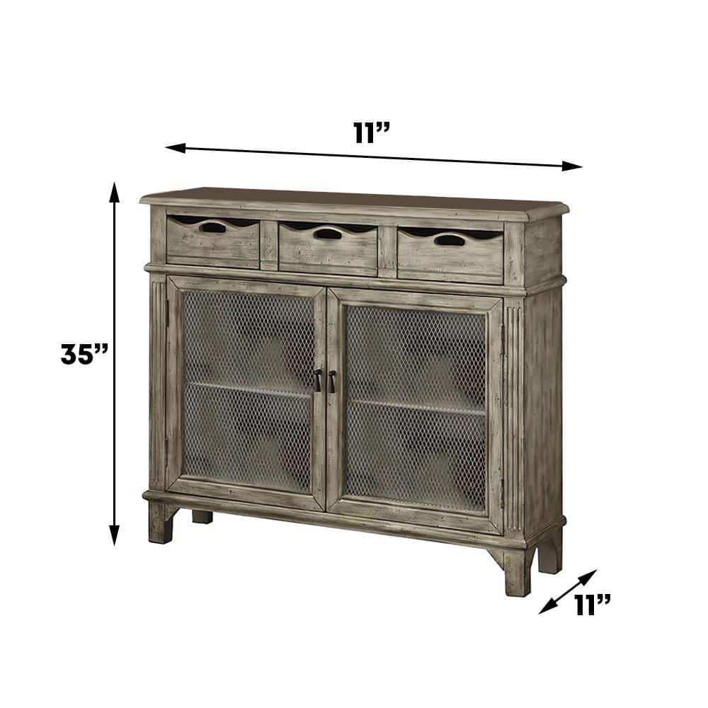 42" Vernon Accent Table Weathered Gray - Acme Furniture: Antique Finish, Mesh Cabinet Doors, Storage Shelves