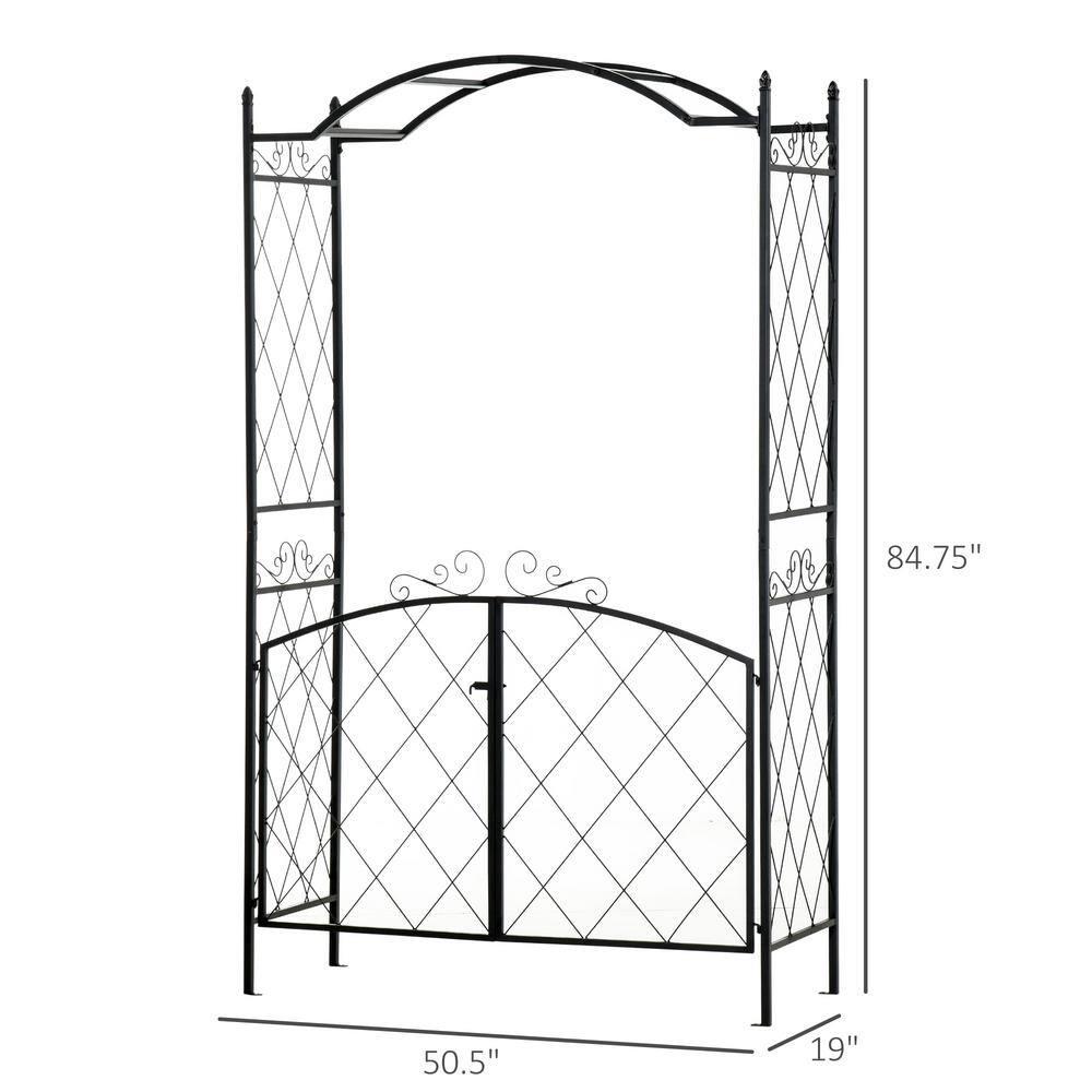Black Metal Garden Arch Arbor Trellis with Gate for Outdoor Decoration