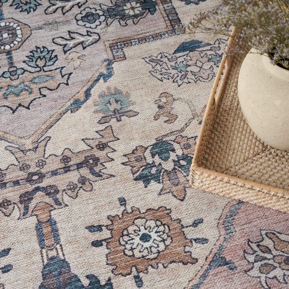 Nourison Washable Brilliance Medallion Indoor Rug Blush 5'3" x 7'3"