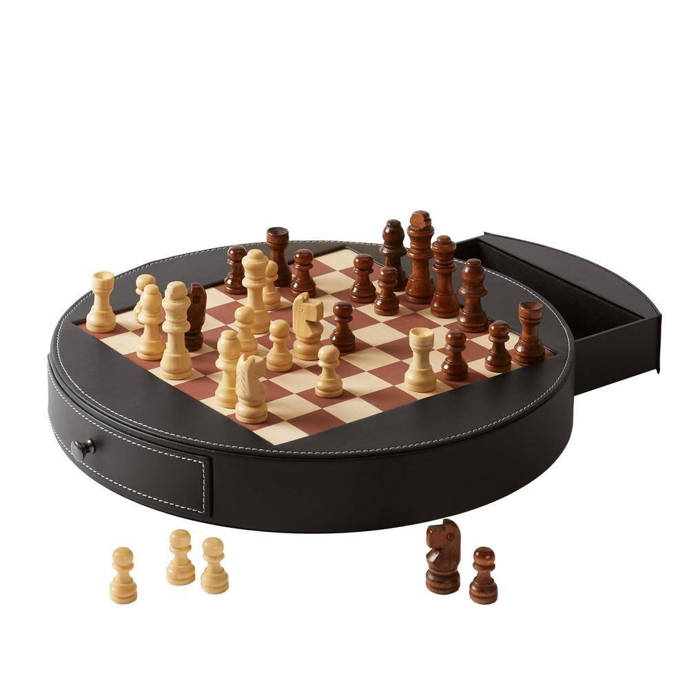 Leather & Wood Chess Set, Black