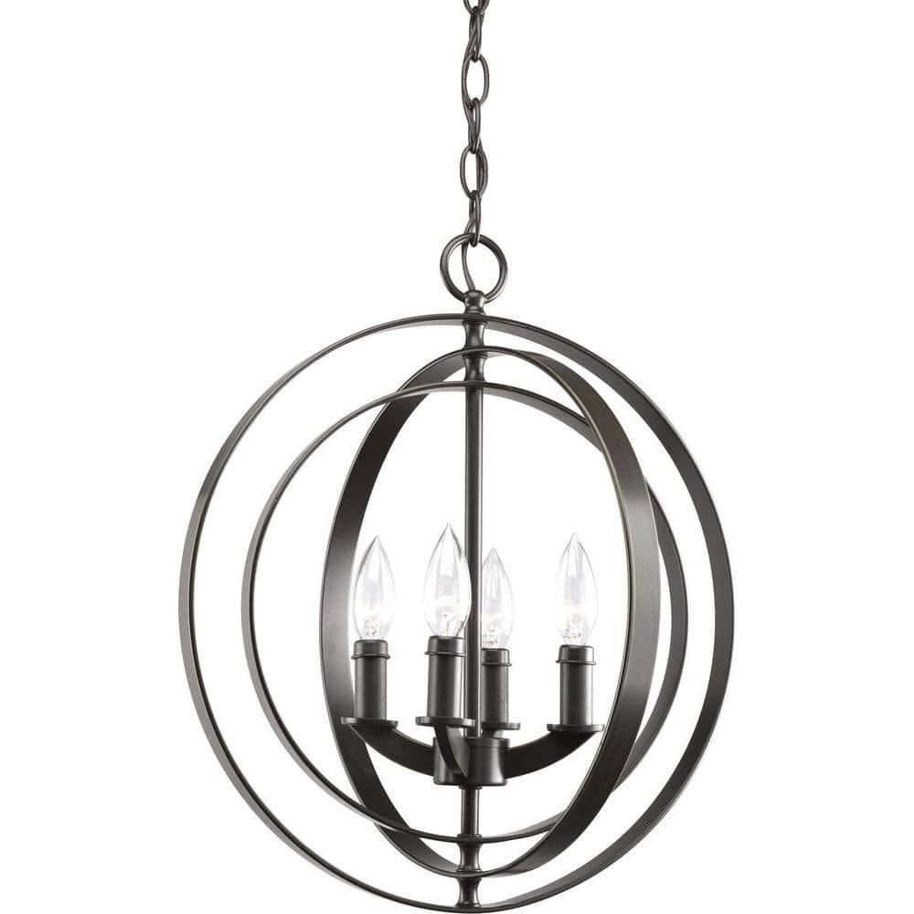 Progress Lighting Equinox 4-Light Foyer Pendant, Steel, Antique Bronze, No Shade