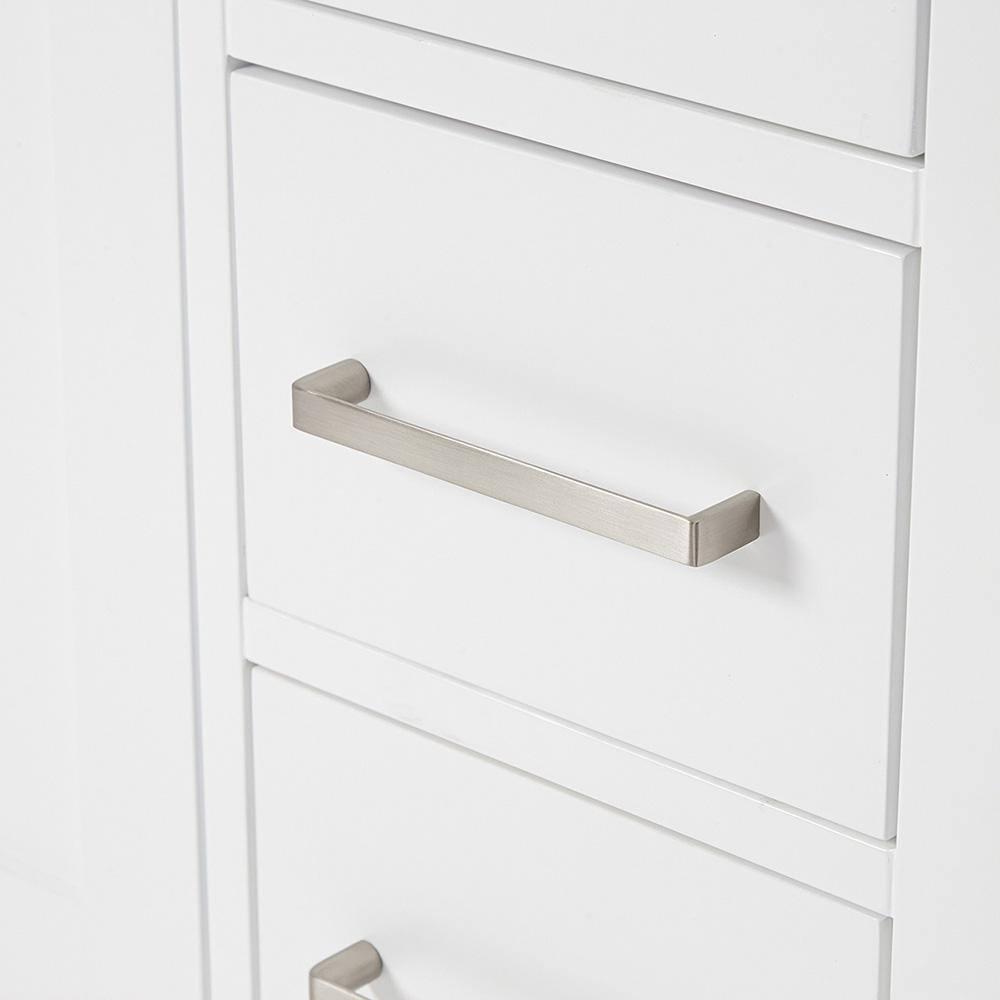 ARIEL 49" Bathroom Vanity with 1.5" Edge Pure White Quartz Countertop & Backsplash, Center Rectangular Sink, 2 Soft Closing Doors, 9 Full Extension Dovetail Drawers, Brushed Nickel - White