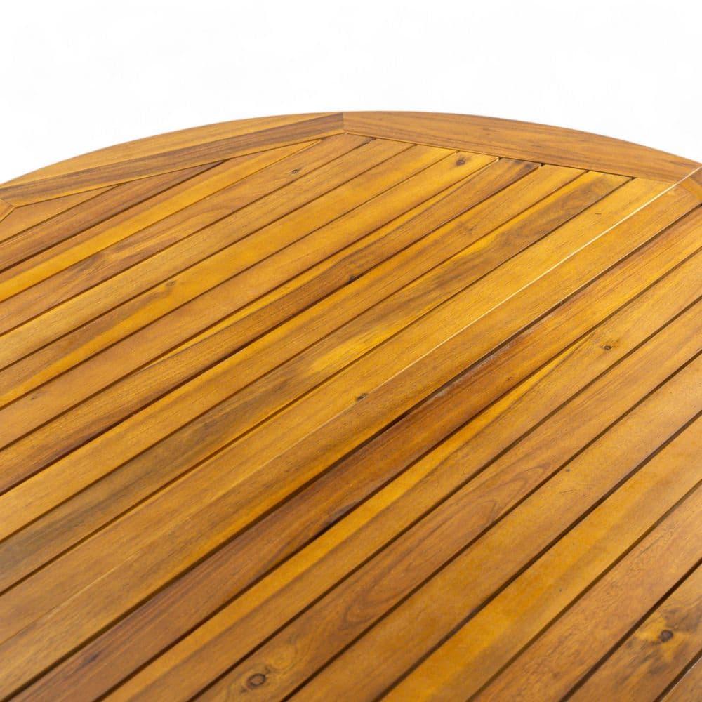 Rustic Teak Brown Acacia Wood Round Outdoor Dining Table