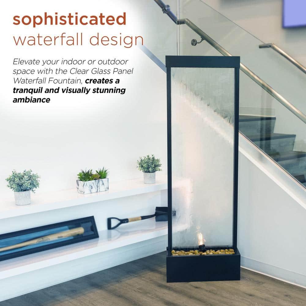 Alpine Corporation 72" Clear Glass Panel with Embossed Leaves Waterfall Fountain: Freestanding, Electric, Indoor/Outdoor Use
