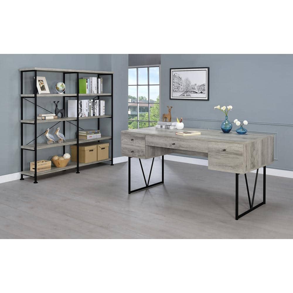 63" Analiese Double Bookcase with 4 Open Shelves in Gray Driftwood - Coaster