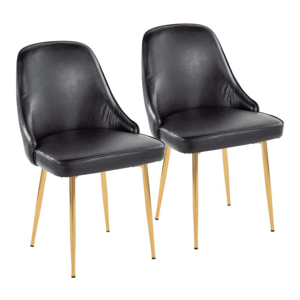 LumiSource Gold Metal, Black PU Marcel Dining Chair - Set of 2