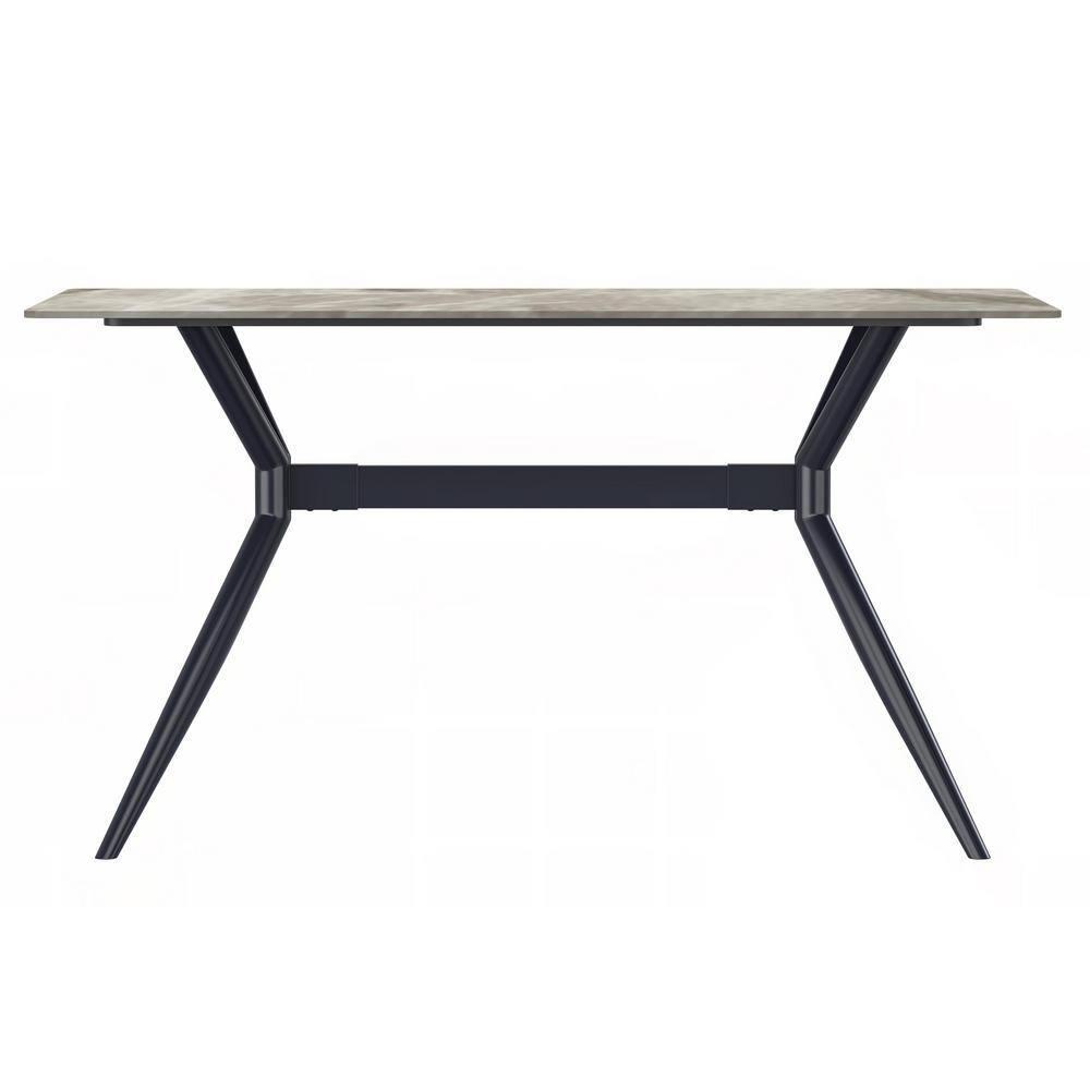 Hokku Designs Senath Modern Dining Table with Sintered Stone Top and Stainless Steel Base