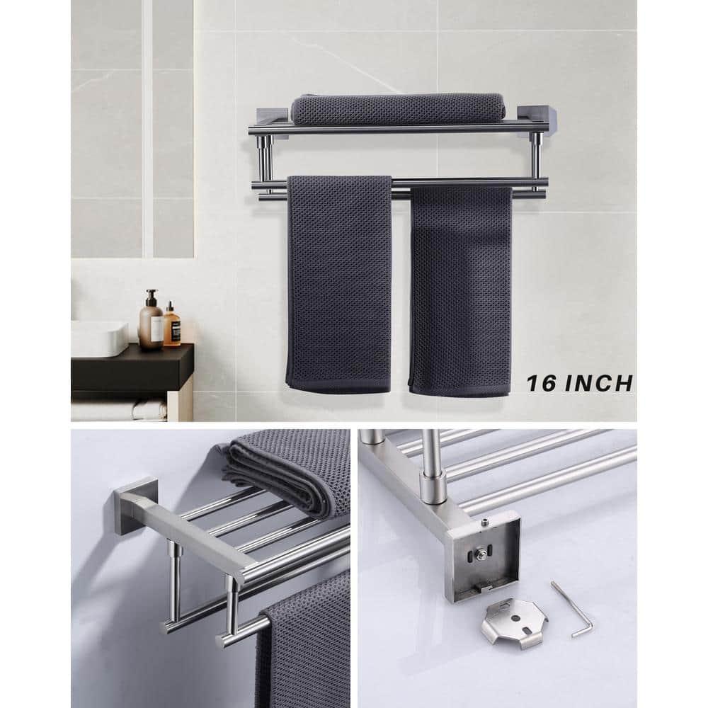 2-Tier 20" Wall Mounted Stainless Steel Bathroom Towel Rack With 2 Towel Bars Round Rods