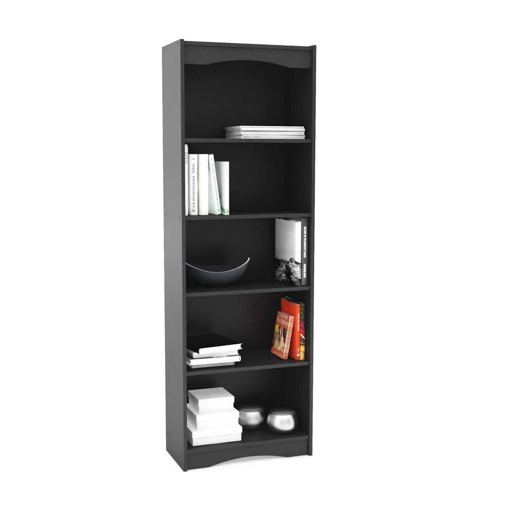 72" Tall Hawthorn Bookshelf Black - CorLiving: Modern Laminated Particle Board with 5 Adjustable Shelves