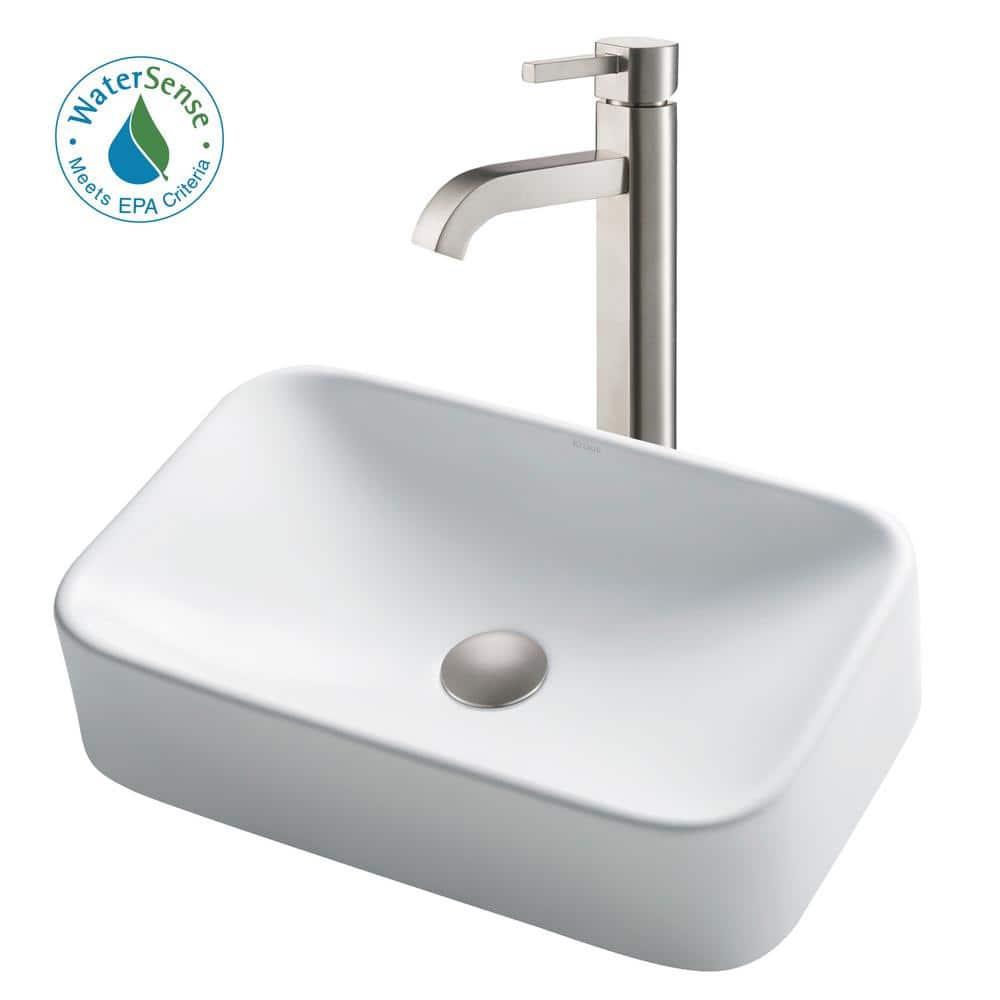 Ceramic Rectangular Vessel Bathroom Sink with Faucet