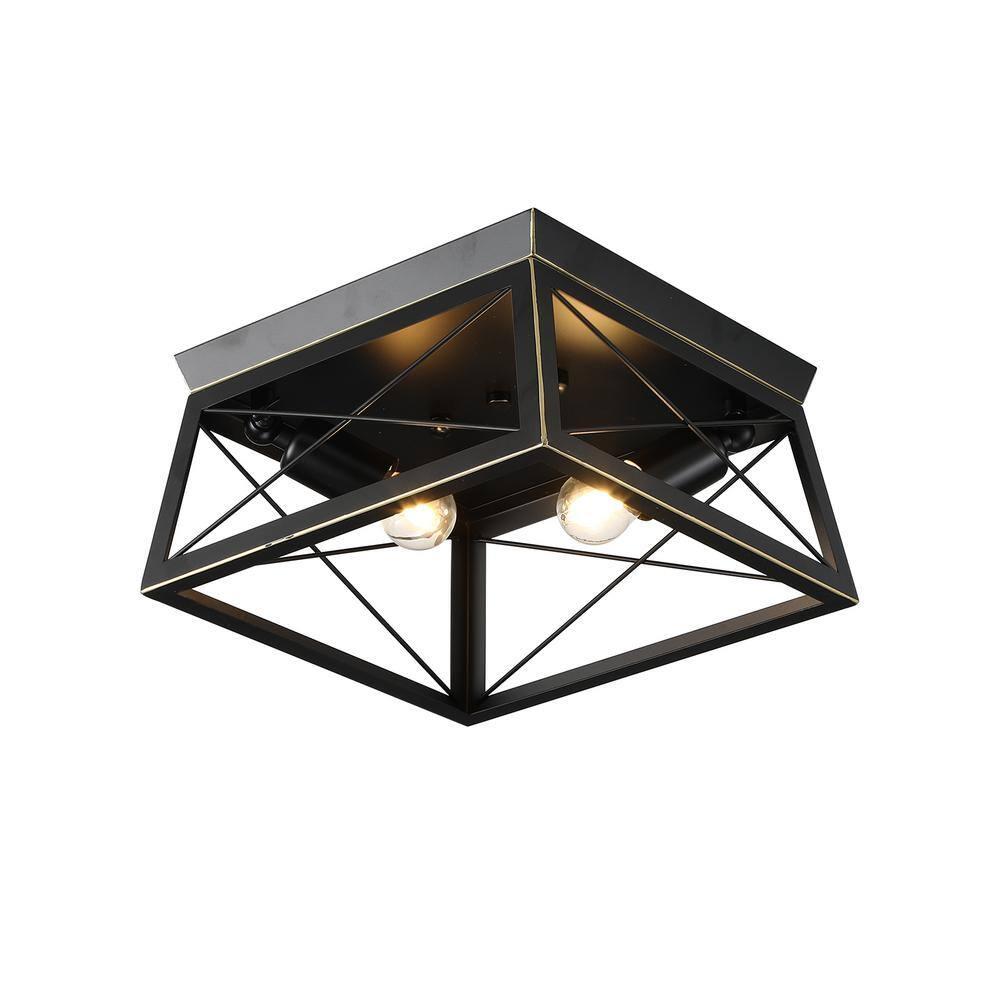 Progress Lighting, Briarwood, 2-Light Flush Mount, Textured Black, Faux-Painted Wood Enclosure