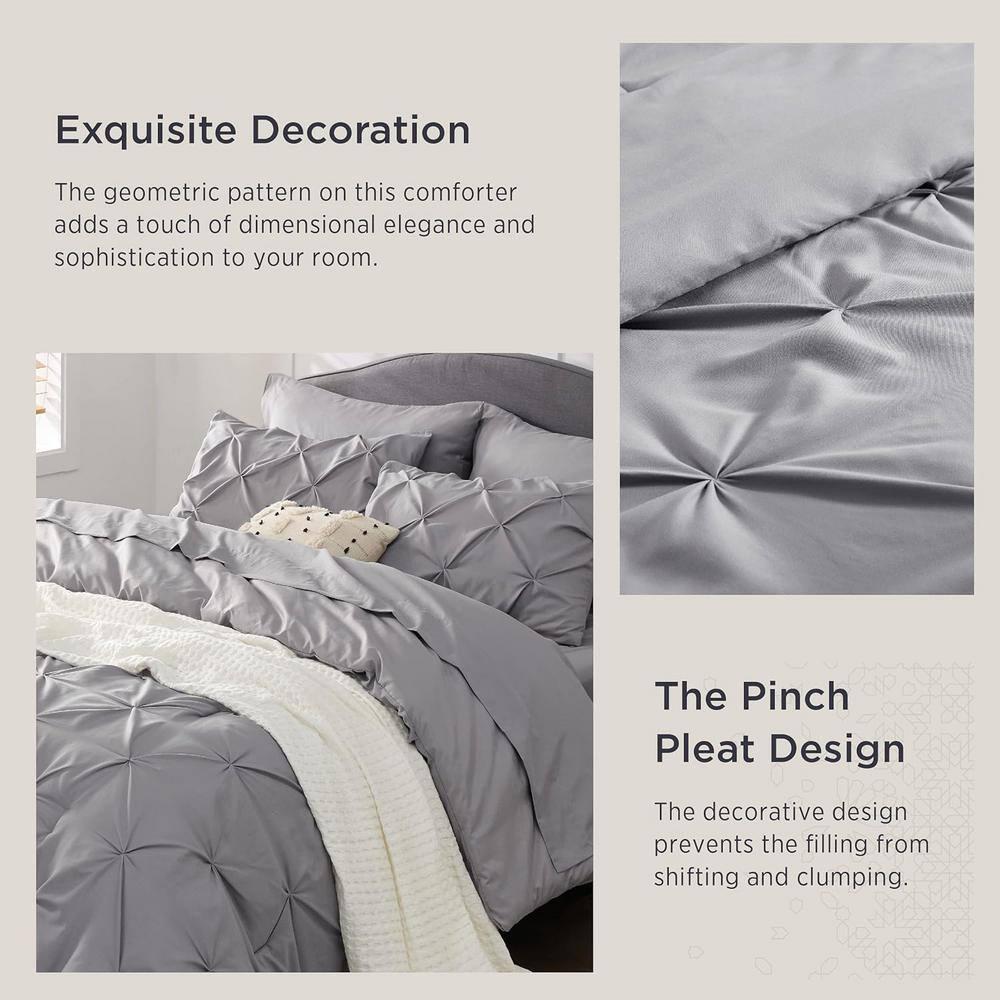 King Size Comforter Set - Bedding Set King 7 Pieces, Pintuck Bed in a Bag Grey Bed Set with Comforter, Sheets, Pillowcases & Shams