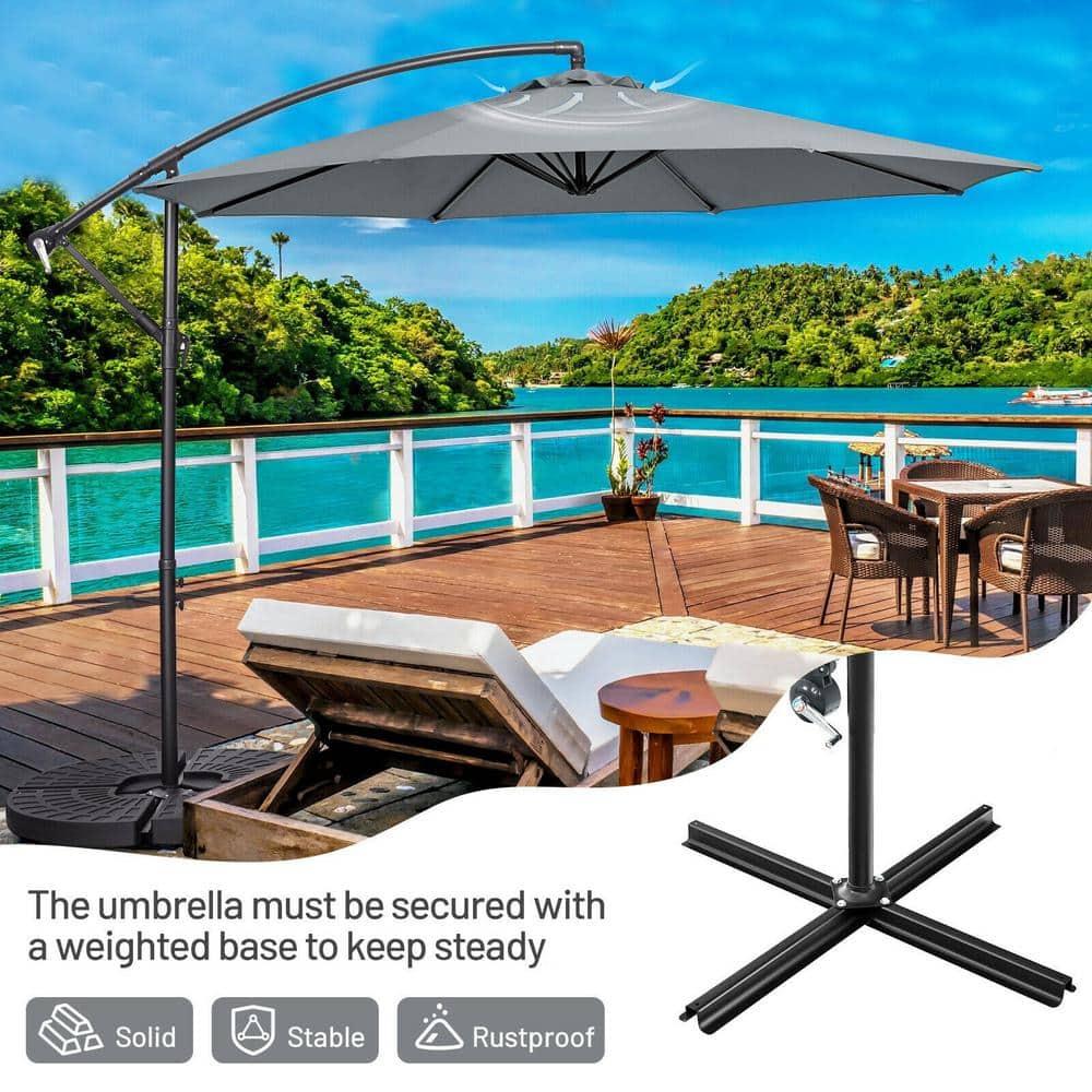 Costway  10 FT Patio Offset Umbrella w/8 Ribs Cross Base Tilt Grey