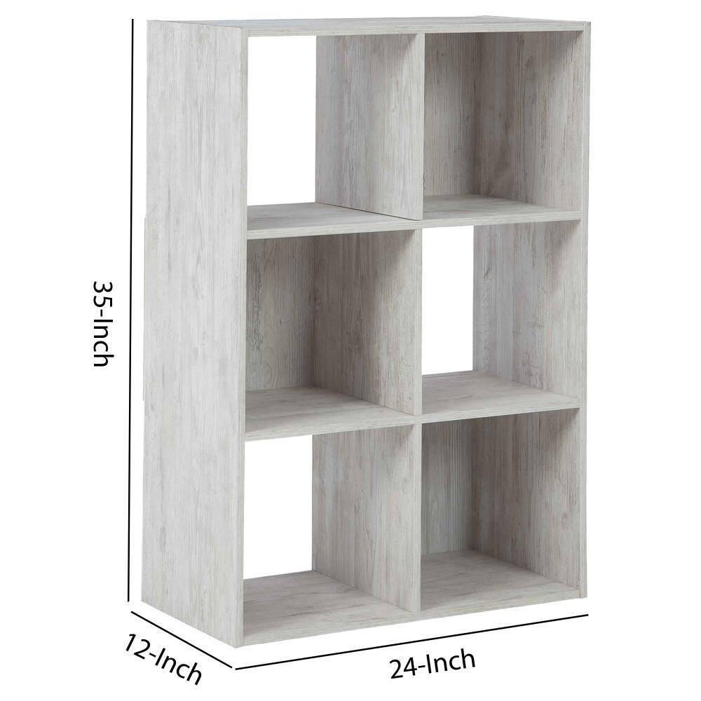 Benjara 6 Cube Wooden Organizer with Grain Details, Washed White