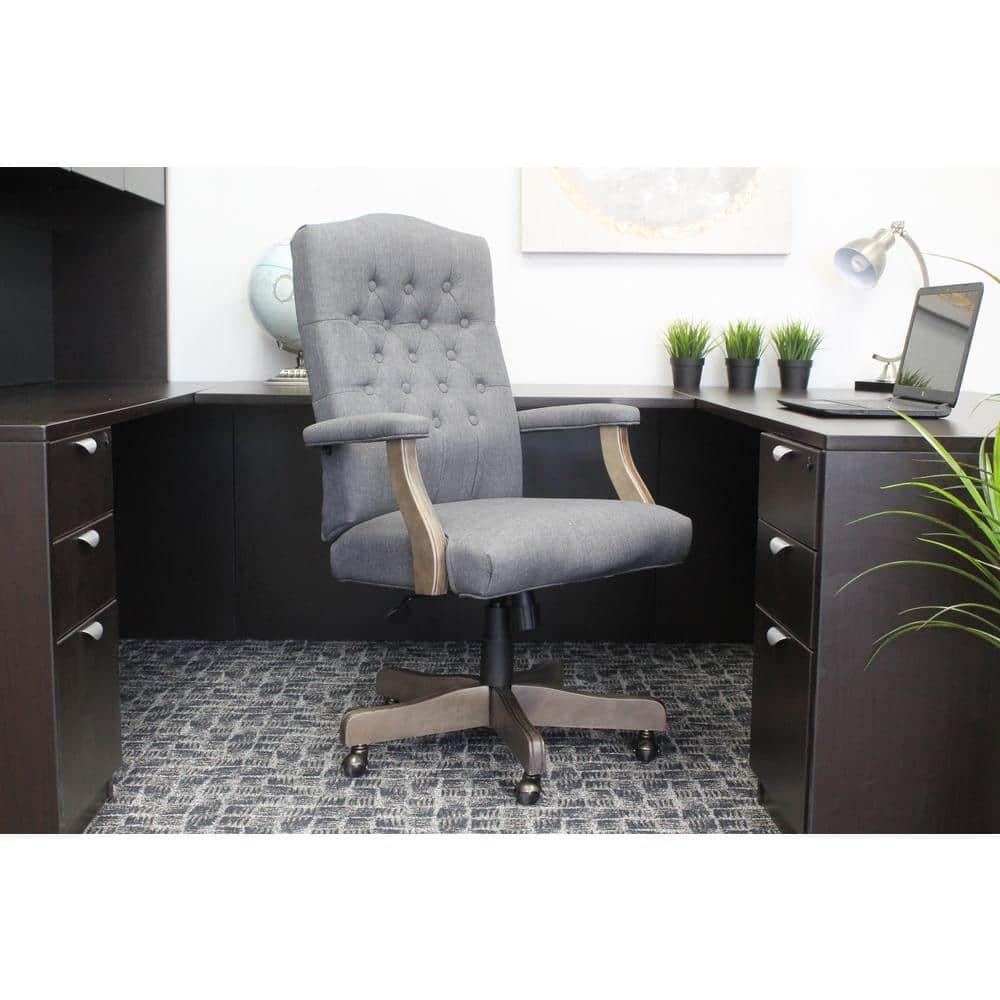Traditional Executive Chair Slate Gray - Boss Office Products: Driftwood Base, Brass Castors, Pneumatic Lift