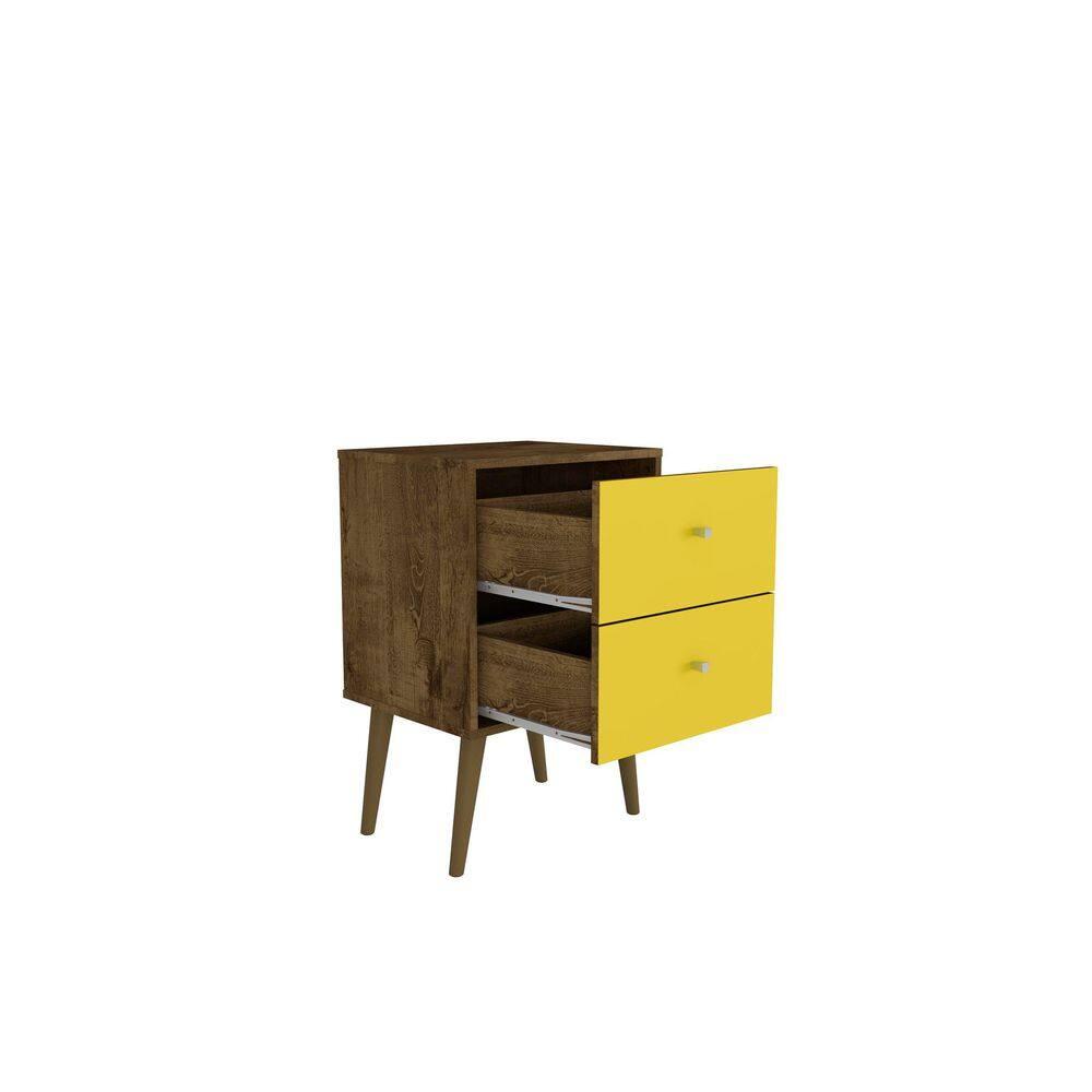 Liberty 2.0 Mid Century Modern Nightstand Rustic Brown/Yellow - Manhattan Comfort